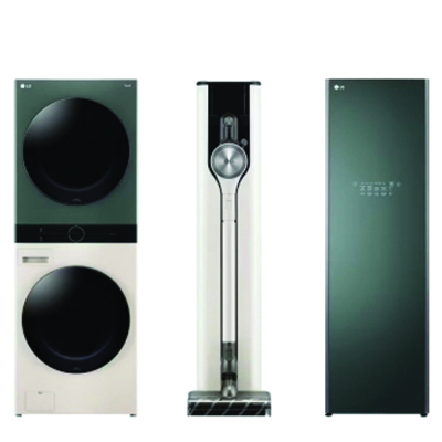 Tháp giặt sấy LG WashTower™ WT2116SHEG, Máy hút bụi cầm tay LG CordZero A9T-ULTRA và Tủ chăm sóc quần áo LG Styler - Màu xanh lá cây S5GOC