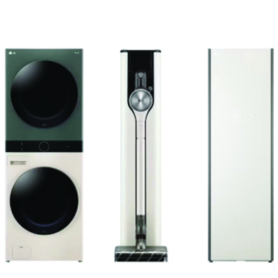 Tháp giặt sấy LG WashTower™ WT2116SHEG, Máy hút bụi cầm tay LG CordZero A9T-ULTRA và Tủ chăm sóc quần áo LG Styler - Màu be S5BOC